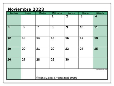 Calendario Noviembre De 2023 Para Imprimir “503ds” Michel Zbinden Pe