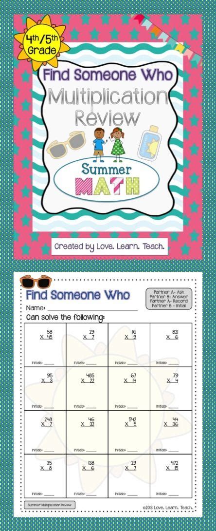 There are many indoor and outdoor activities which your children can undertake to best utilize their summer break. 4th and 5th Grade Multiplication Practice Find a Friend ...