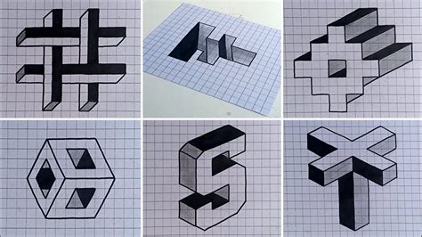 Graph Paper Drawings How To Draw 3d On Graph Paper Easy 3d Drawings