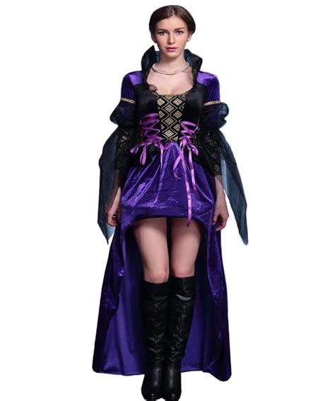 New Halloween Fantasies Evil Queen Cosplay Costume Purple High Quality Women Wicked Queen Fancy