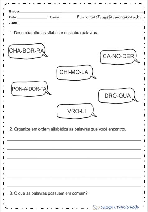 Atividades Com Monossílabas Dissílabas Trissílabas E Polissílabas 4o Ano