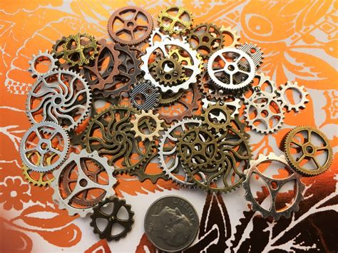 80 Steampunk Gears Cogs Buttons Watch Parts Altered Art Brass Etsy