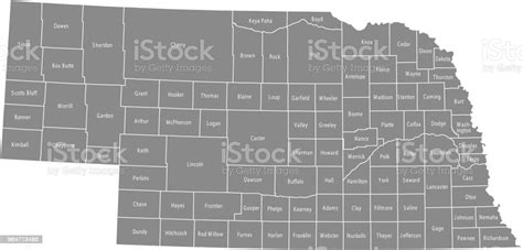 Nebraska County Map Vector Outline Gray Background Map Of Nebraska