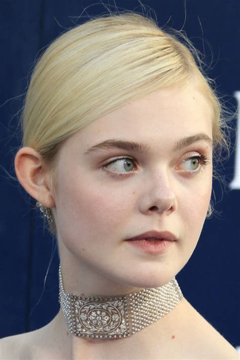 Elle Fanning Straight Platinum Blonde Updo Hairstyle Steal Her Style