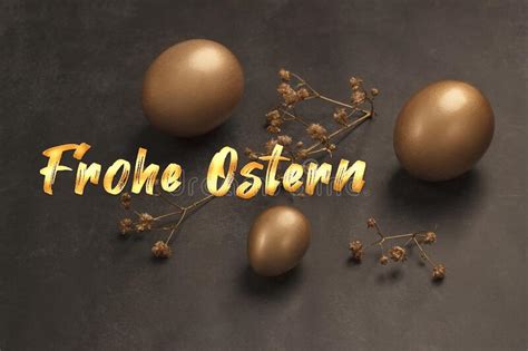 Easter Card With Golden Eggs And Golden Phrase Frohe Ostern In German Happy Easter In English