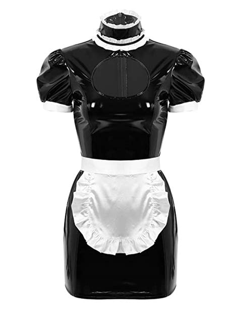 Buy Feeshow Womens French Maid Costume Outfit Sexy Pvc Wet Look