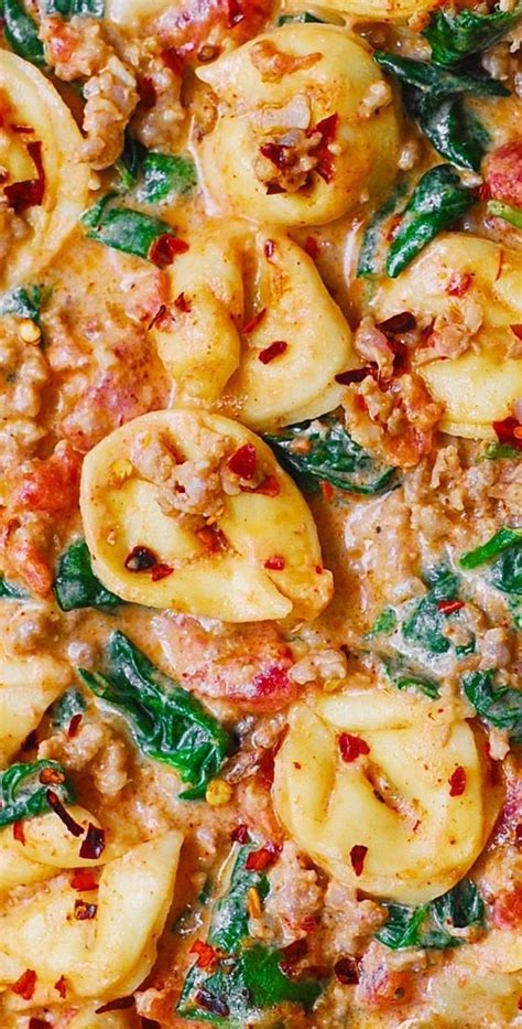Creamy Sausage Tortellini With Spinach Tomatoes And Mozzarella Cheese