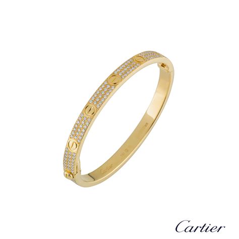 Cartier Yellow Gold Pave Diamond Love Bracelet Size N Rich