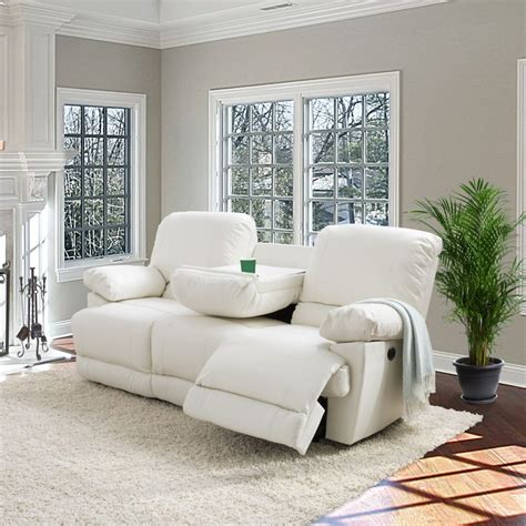 Corliving Lea White Bonded Leather Power Reclining Sofa With Usb Port