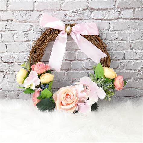 Artificial Spring Garden Rose Peony Hanging Flower Wreath Door Ornament