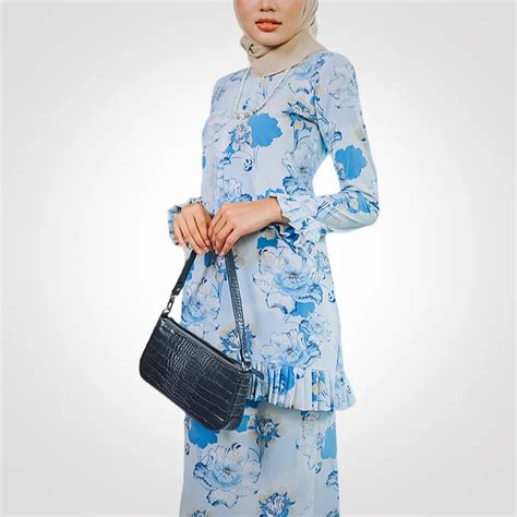 Sipo Eid Raya Malaysia Muslim Women Polyester Fabric Blue Printed