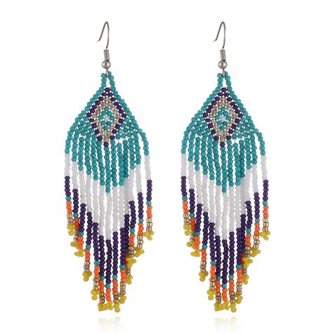 12 Colors Beaded Long Tassel Earrings Bohemian Handmade Earrings Women