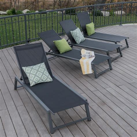 Noble House Myers Black Metal Outdoor Chaise Lounge (Set of 4) 67038