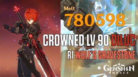 345k Crit C0 Crowned Diluc With Wolfs Gravestone Showcase Genshin
