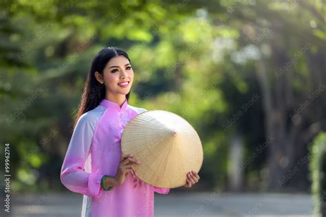 portrait of vietnamese girl traditional dress ao dai is famous traditional costume for woman in
