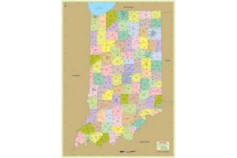 Buy Printed Indiana Zip Code Map With Counties County Map Zip Code