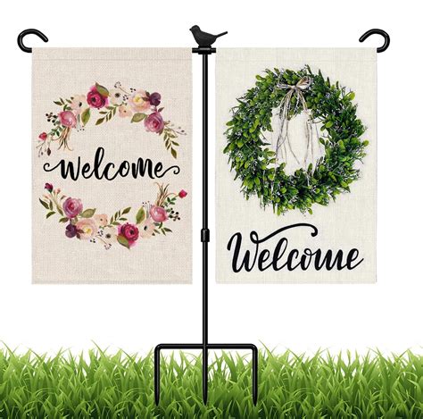 Garden Flag Stand With 2 Arms Double Garden Flag Holder Stand With
