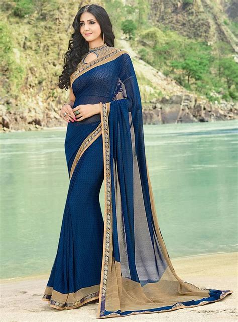 navy blue georgette casual wear saree 91787 indian fashion saree indian fashion dresses