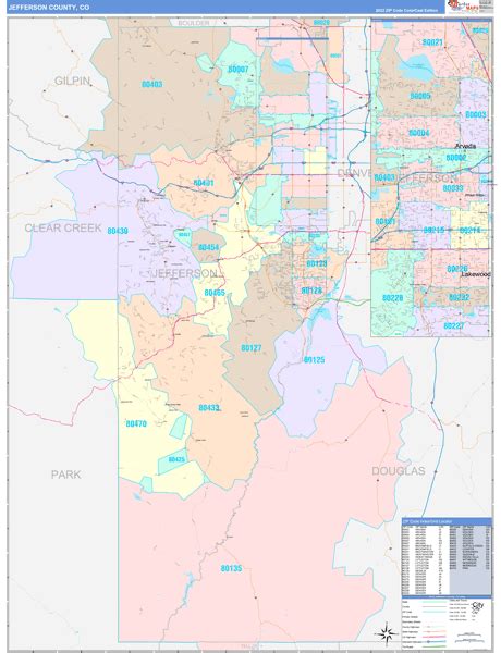 Jefferson County Co Wall Map Color Cast Style By Marketmaps Mapsales