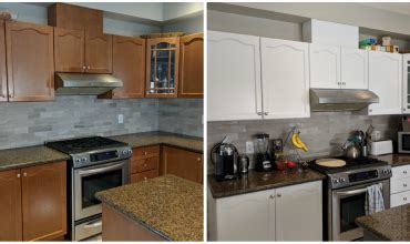 Cabinet painting typically takes about five days, which means you can update your kitchen in time for an upcoming event. Refinishing And Painting Kitchen Cabinets Before And After Pictures