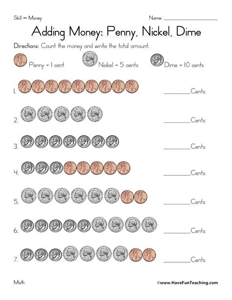 First Grade Math Worksheets Counting Coins Mark Bullingtons Money