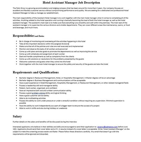 The personal assistant job description informs you of the skills you need to be a pa, the duties personal assistant job duties. Hotel Assistant Manager Job Description | Mous Syusa