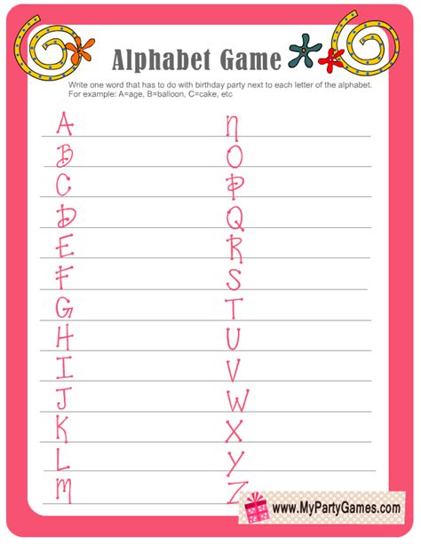 Free Printable Birthday Alphabet Game