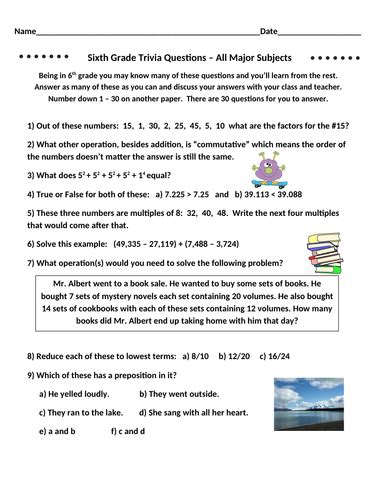 Sixth Grade Trivia Questions For 6th Grade Only Teaching Resources