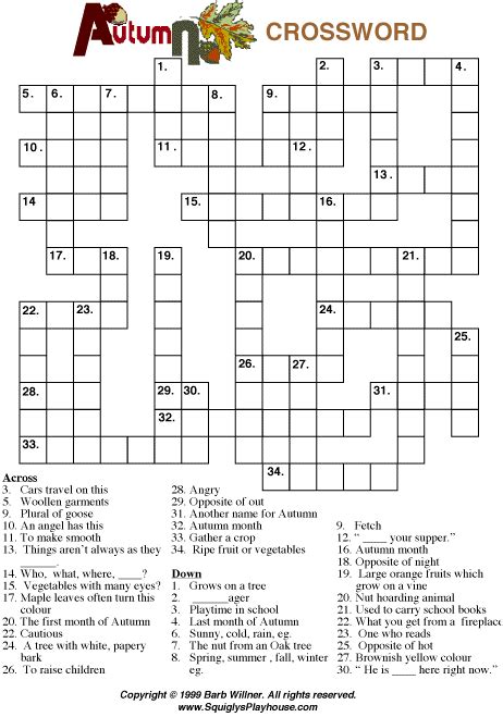 Autumn Crossword Puzzle