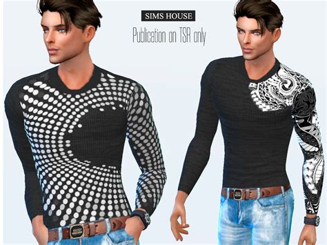 The Sims Resource Mens T Shirt With Long Sleeves And Tattoo Print