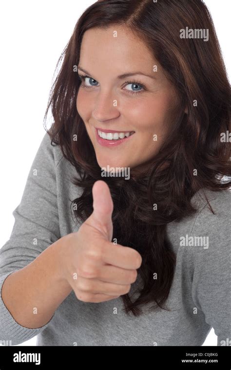 Happy Young Woman Showing Thumbs Up On White Background Stock Photo Alamy