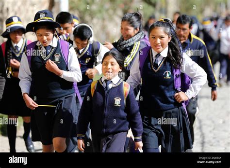 School Children In Uniform Peru Andes Region Stock Photo Alamy