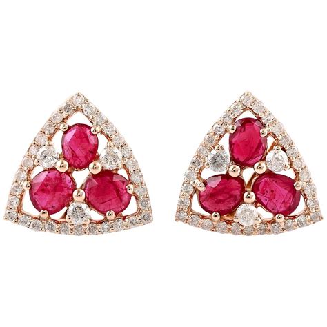 18 Karat Gold Ruby Diamond Stud Earrings For Sale At 1stDibs