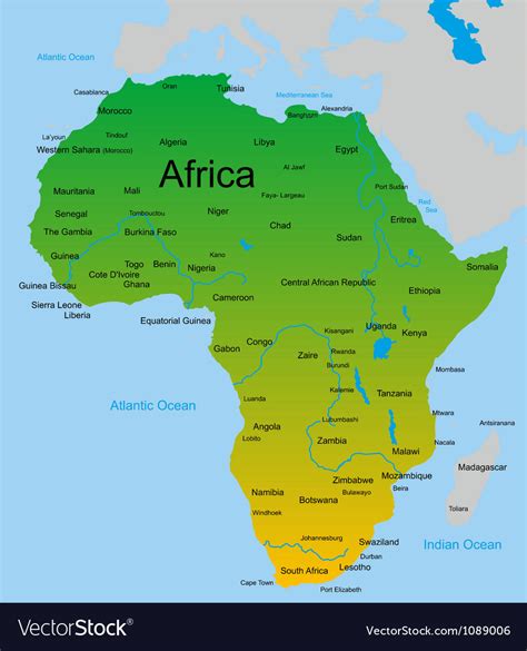 Map of africa with countries and capitals. Map african continent Royalty Free Vector Image