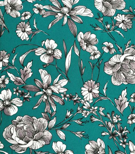 Stretch Crepe Knit Fabric 58 Teal And White Shaded Floral Item