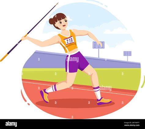 Javelin Throwing Athlete Illustration Using A Long Lance Shaped Tool To