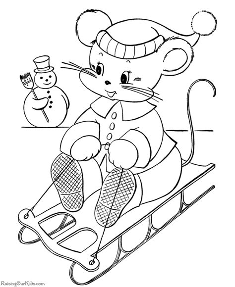 Print free animal coloring pages. Sledding fun! Christmas coloring pages