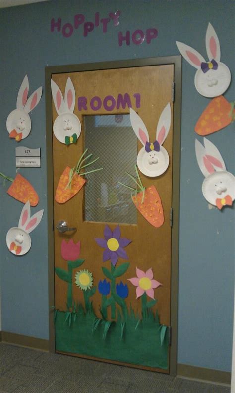 Easter Doorpaper Plate Bunnies And Tissue Paper Carrots Easter