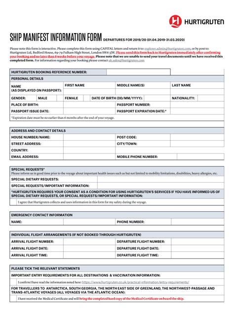 Hurtigruten Manifest Form Fill Out And Sign Online Dochub