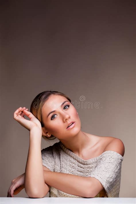 Beautiful Happy Young Woman In Sweater Stock Image Image Of Clear