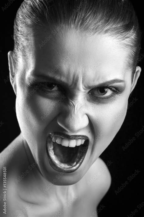 Angry Nude Girl Screaming At Camera On Black Background Stock Photo Adobe Stock