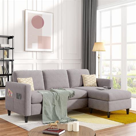 Reversible Sectional Sofa With Handy Side Pocket Modern Style Living