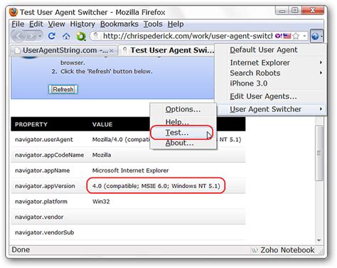 agent user change string firefox switcher options author