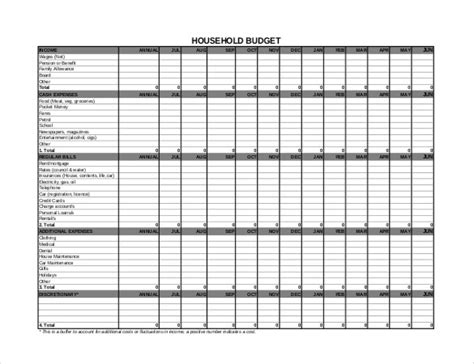 Household Budget Template Printable