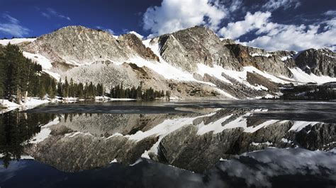 Panoramic Photography Of Mountain Covered With Snow Reflected On Body