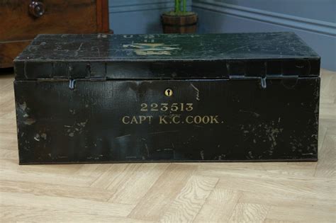 Vintage Antique Army Military Travel Chest Steamer Trunk Metal Box