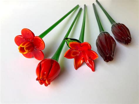 Beautiful Hand Blown Murano Style Long Stem Glass Flowers Etsy