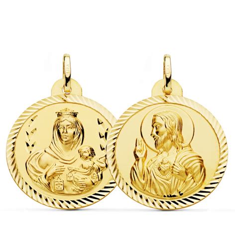 Medalla Escapulario Virgen del Carmen Corazón Jesús Helice Oro 18kts