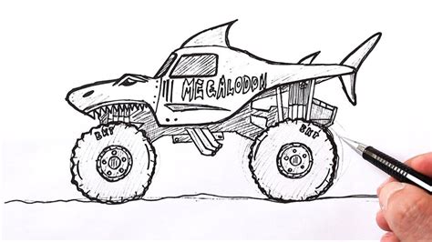 How to draw a Monster Truck Megaladon | Shark monster truck drawing