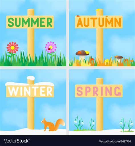 A Set Of Signs With The Names Of The Seasons Vector Image